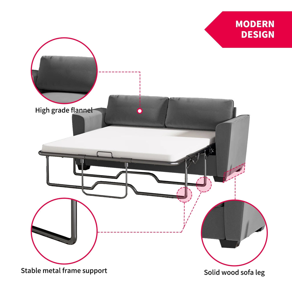 Mjkone Queen Pull Out Sofa Bed,Loveseat Sleeper Sofa with Mattress,2-in-1 Convertible Sleeper Couch,Dark Grey