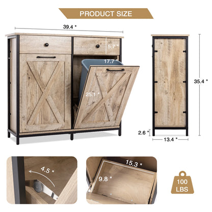 Eclife 20 Gallons Double Tilt Out Trash Cabinet Wood Tabletop, Upgrade Gray, WB010GY