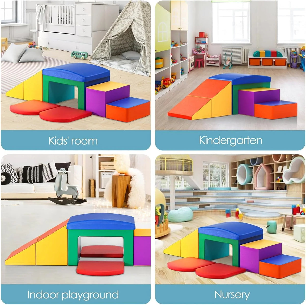 Foam Climbing Blocks for Toddlers, 6 Pieces Soft Play Climbing for Kids, Toddler Climbing Toys with Tunnel, Stair and Slide, Indoor Crawl and Climb Playset for Kids(Colorful)
