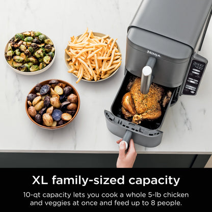 Ninja DoubleStack XL 2-Basket Air Fryer, DoubleStack Technology Cooks 4 Foods at Once, Space Saving Design, 10 QT, 4-in-1, Smart Finish & Match Cook, SL400