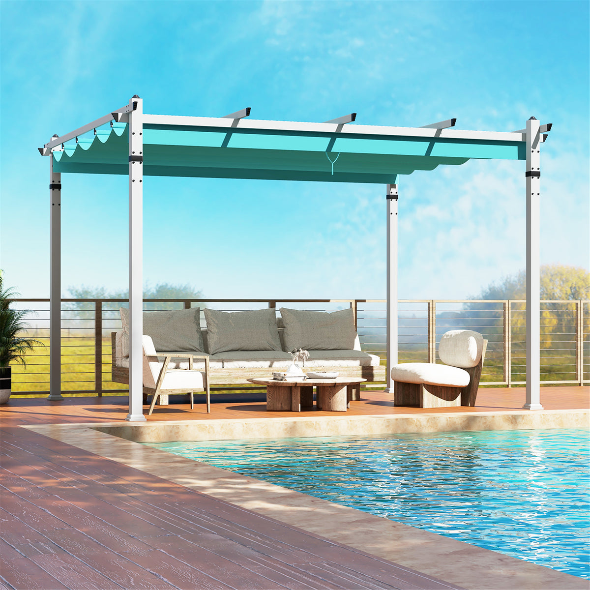 Gymax 12' x 10' Outdoor Pergola w/ Retractable Canopy Aluminum Frame Anchors Patio Grey