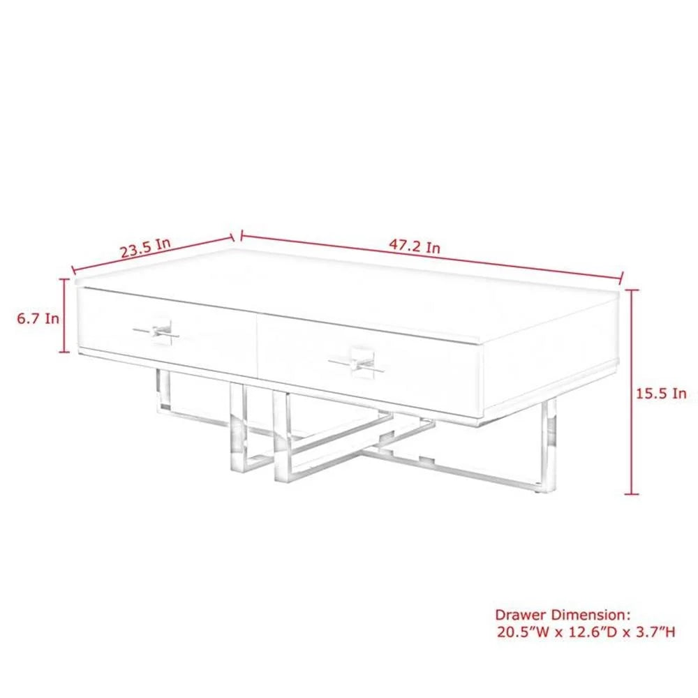 Posh Living Mano 2-Drawers Stainless Steel Base Coffee Table - Light Gray/Chrome