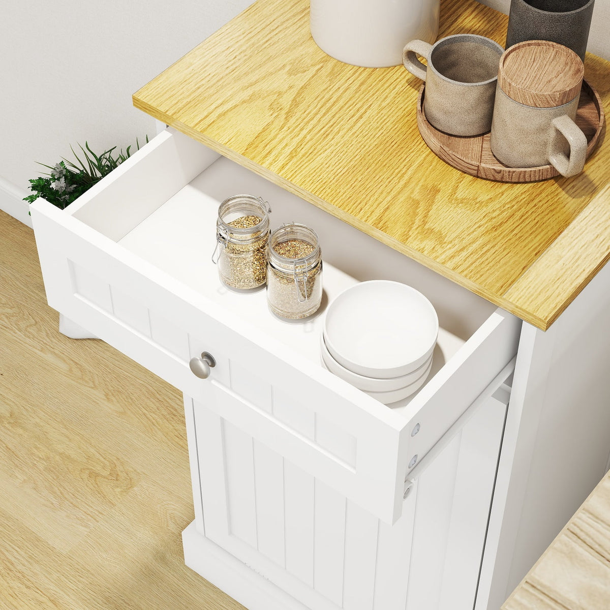 Tilt Out Trash Bin Cabinet 13 Gallon Pet Proof Trash Can Holder Kitchen Island Without Garbage Bin or Tilt Out Laundry Hamper,Hidden Trash can Cabinet Pull Out