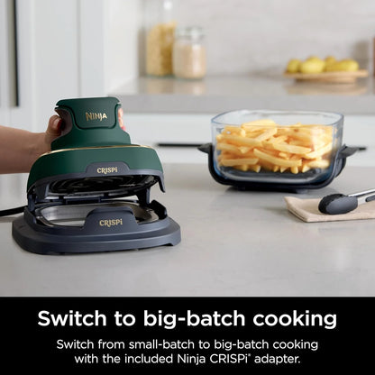 Ninja Crispi 5-in-1 Portable Glass Air Fryer Cooking System FN103BF, British Racing Green with Soft Gold Trim, 1500W, New
