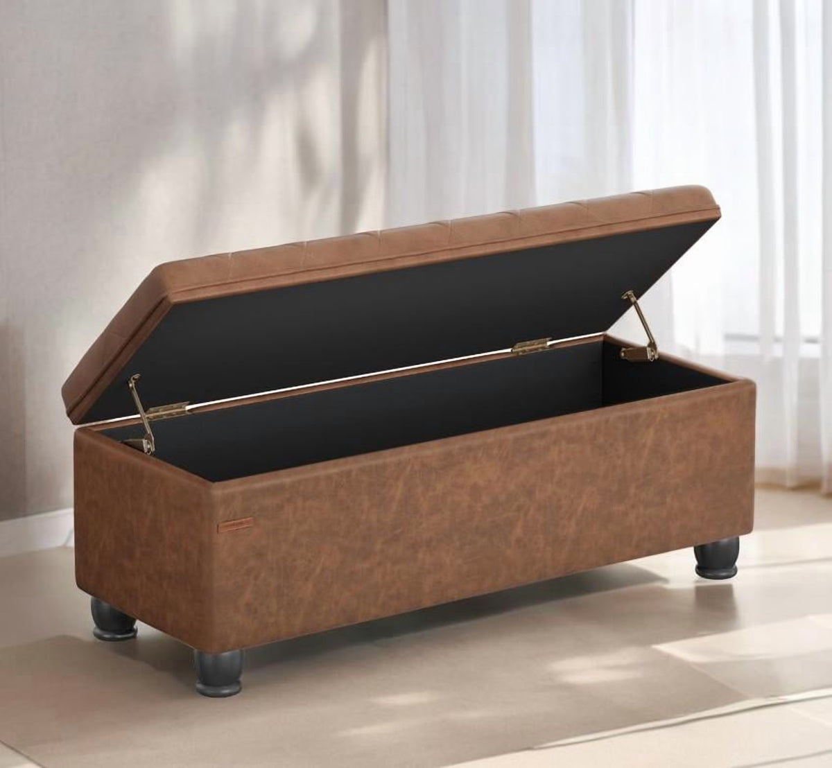 SONGMICS 46.5" Storage Ottoman Bench Storage Bench Bedroom Bench 330lb Load Capacity Solid Wood Legs Light Gray