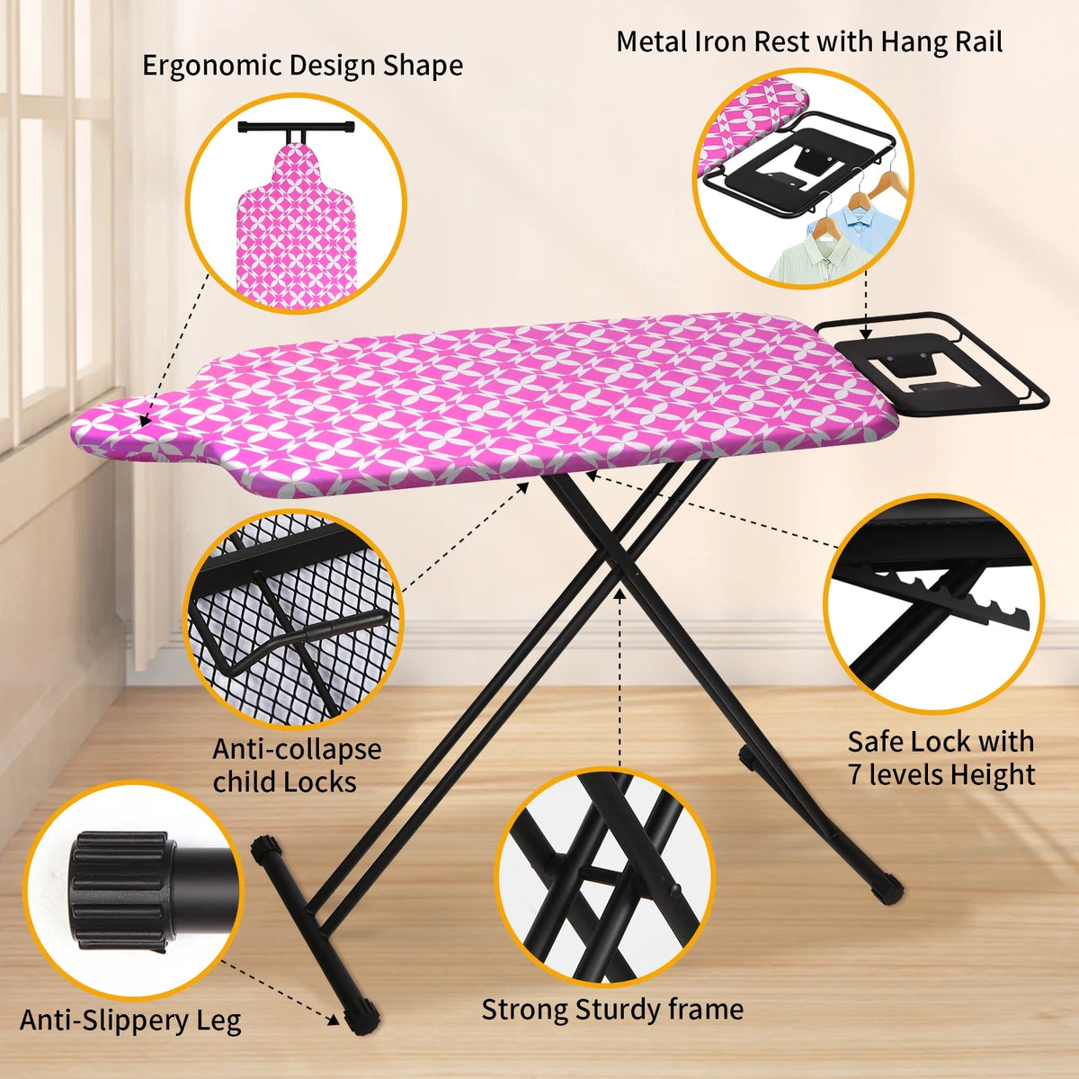 KDJ HOME Slieton Extra Large Ironing Board with Hang Rail, 20-Inch Wide