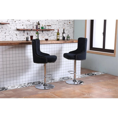 Alexent  2PCS Swivel Bar Stools, High Back, Button Tufted, Silver Footrest and Nailhead Trim Swivel Bar Chairs for Kitchen, Bar Velvet Upholstered Bar Stools, Dark Blue