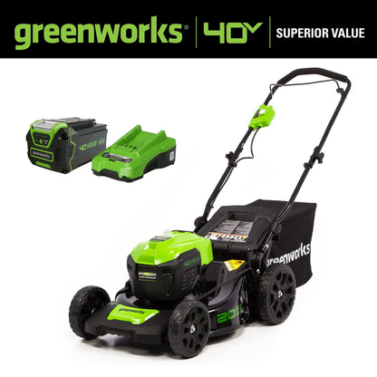 Greenworks 40V 20-inch Brushless Walk-Behind Push Lawn Mower W/40 Ah Battery and Quick Charger, 2516302