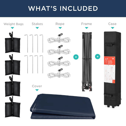 Best Choice Products 12x12ft Easy Setup Pop Up Canopy w/ 1-Button Setup, Wheeled Case, 4 Weight Bags - Navy Blue