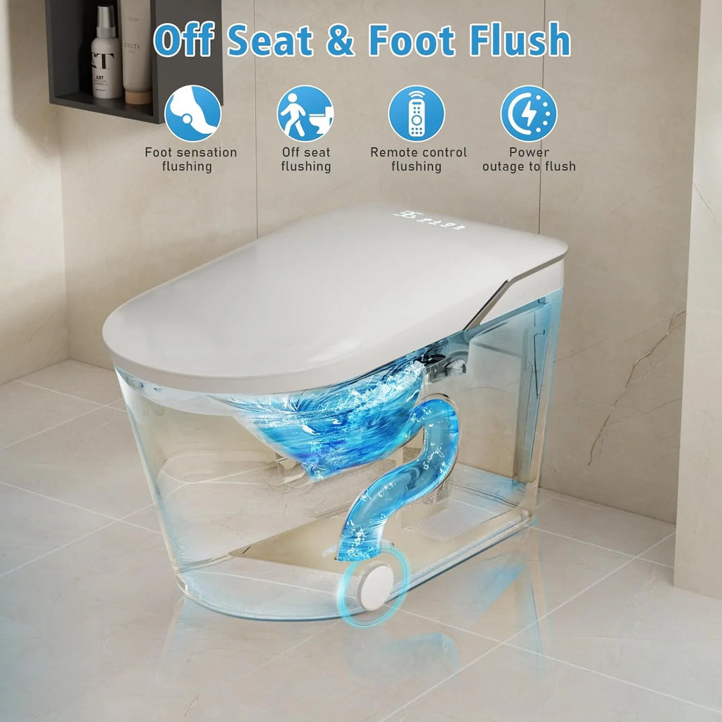 LALAHOO Smart Toilet with Bidet Built in, Auto Open & Close, Elongated Heated seat, Foot Sensor Flush, LED Display, Warm Water Wash, Dryer, Night Light, Black