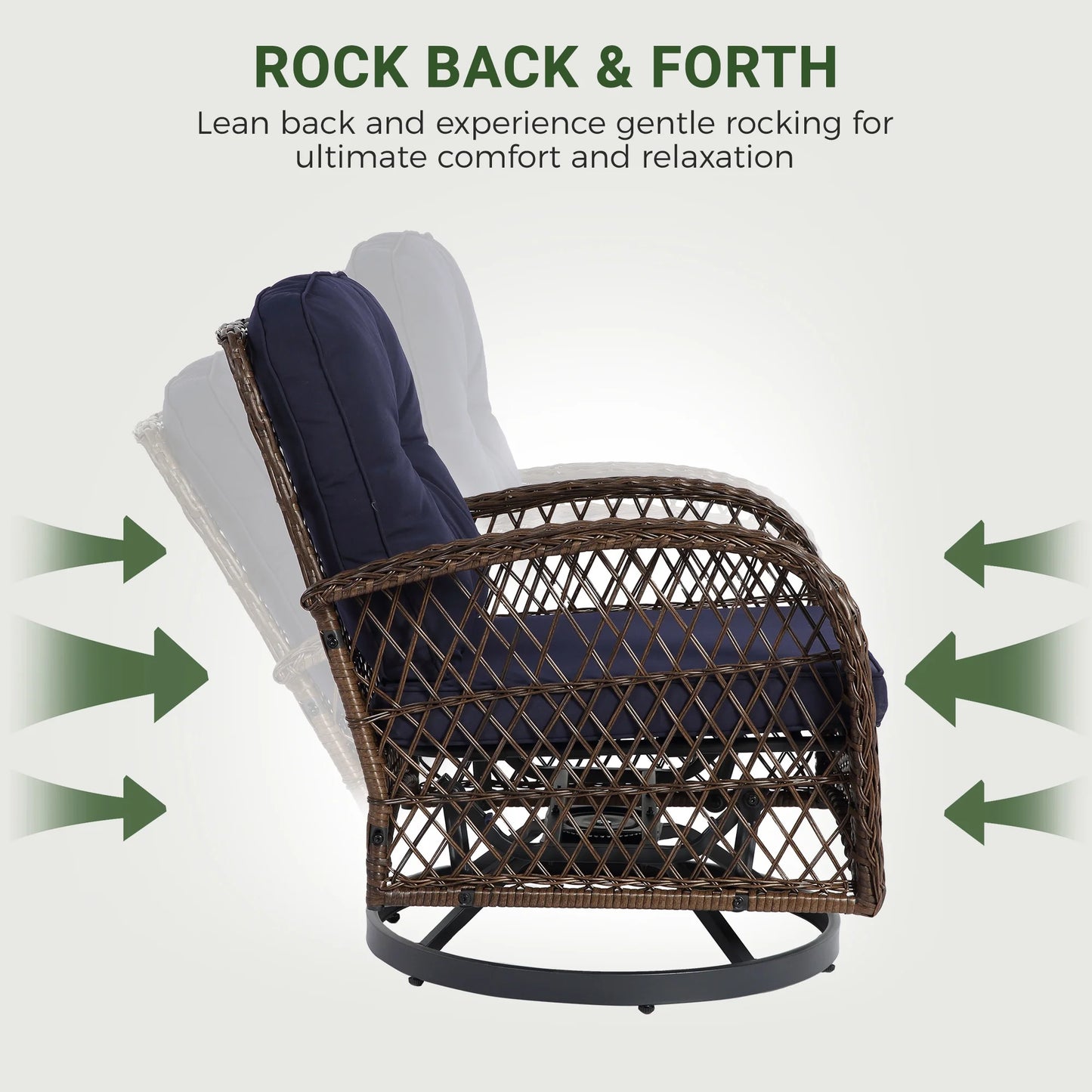 3 Piece Patio Swivel Rocker Chairs Set, 2 360-Degree Swivel Rocking Chairs with 1 Glass Top Table, PE Rattan Outdoor Bistro Set with Cushions for Balcony Deck Poolside Backyard Porch