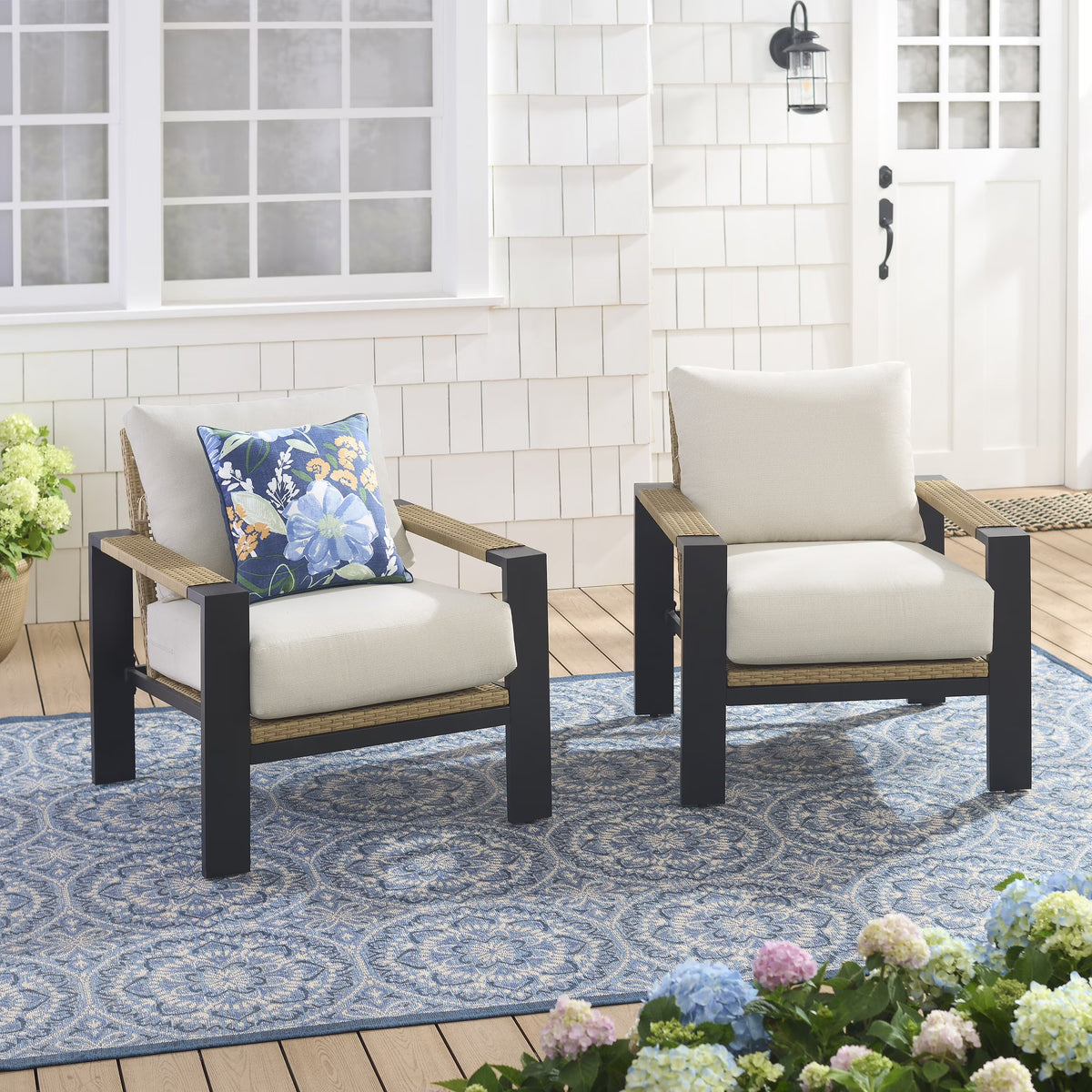 Better Homes & Gardens Ventura 2-Piece Outdoor Wicker Chat Chair, Beige