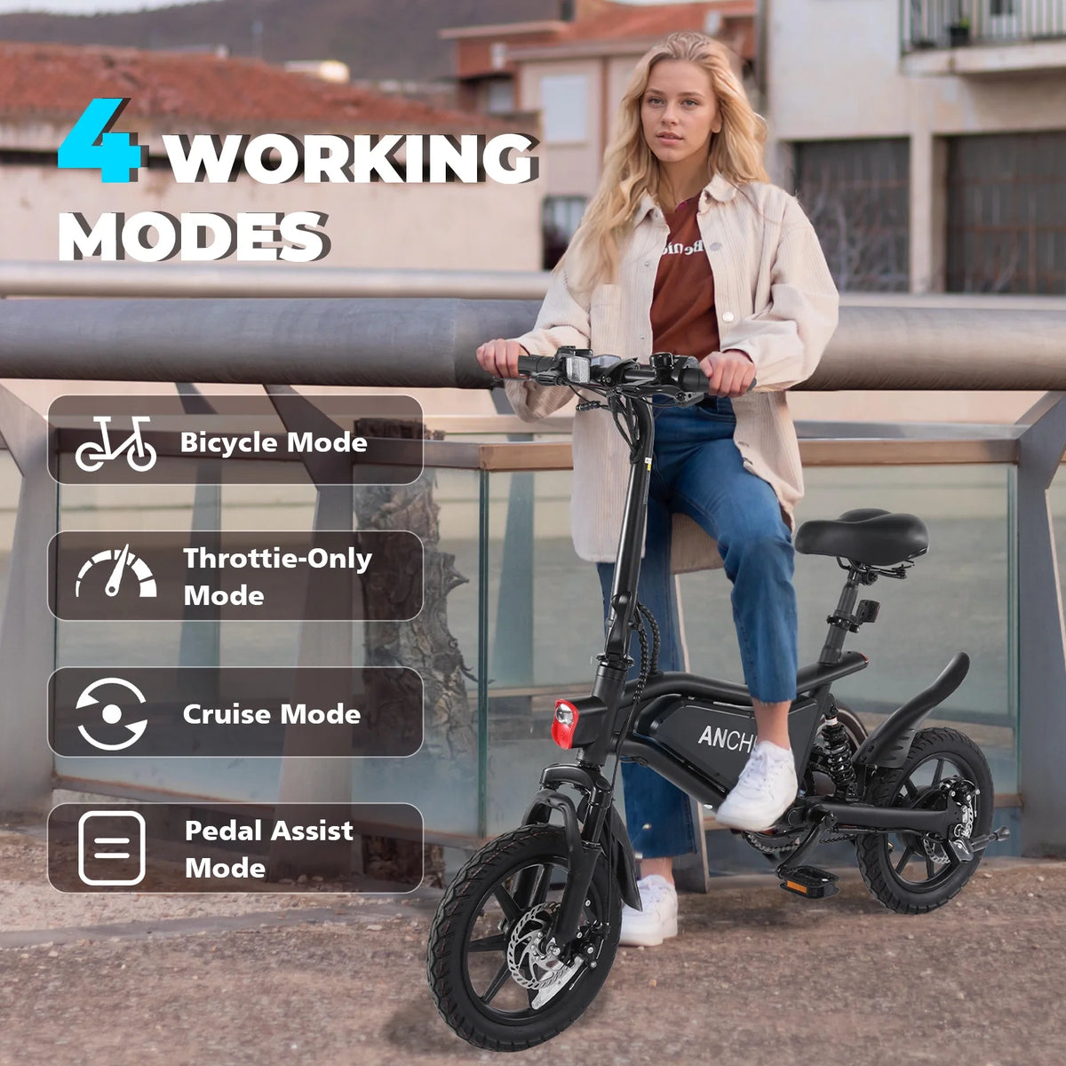 ANCHEER Peak 500W Electric Bike for Adults, Foldable Electric Bikes with 48V 374Wh Battery, 14" Electric Bicycle for Men Women, LCD Digital Display, Cruise Control Ebikes, Dual Suspension Fork UL2849