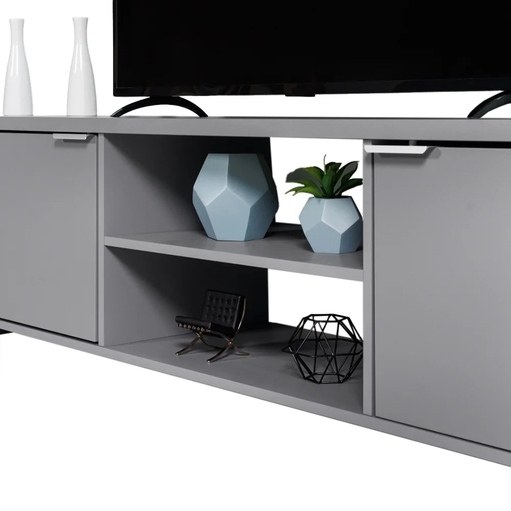 Madesa TV Stand Large Media Console with Cable Management for 65, 75 Inch Media Storage Gaming Living Room Entertainment Center Modern Wooden Television Cabinet - Black
