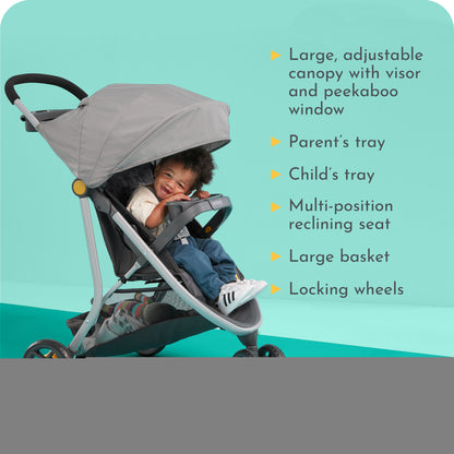 Century Stroll On 3-Wheel 2-in-1 Lightweight Travel System Stroller. Unisex. Berry