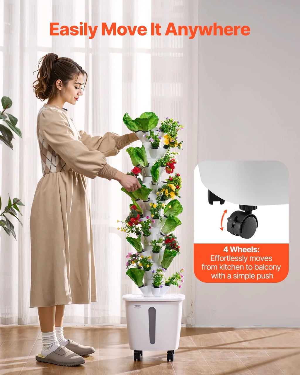VEVOR Hydroponic Growing System, 50 Pods Vertical 10 Tiers Hydroponic Tower, Rolling Hydronic Garden with Water Pump & Wheels, Indoor Plants Germination Kit for Herbs Fruits & Vegetables