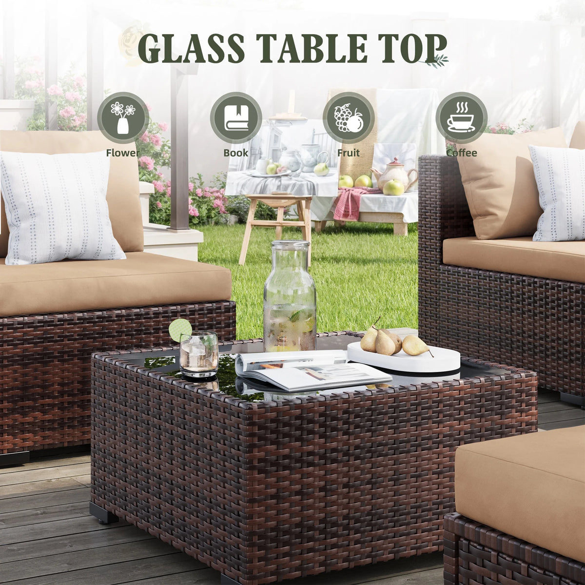7 Pieces Patio Conversation Set, Outdoor Sectional PE Rattan Wicker Furniture Seat,Dark Gray