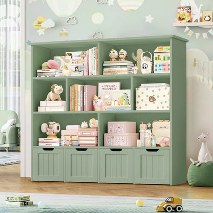 Homfa 7 Cube Toy Storage Organizer, Kids Geometric Bookcase and Bookshelf with 4 Drawers, White