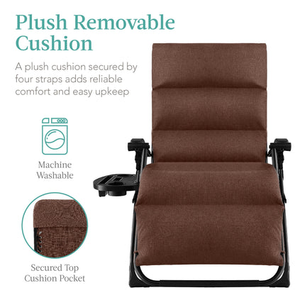 Best Choice Products Oversized Zero Gravity Chair, Folding Recliner w/ Removable Cushion, Side Tray - Fossil Gray