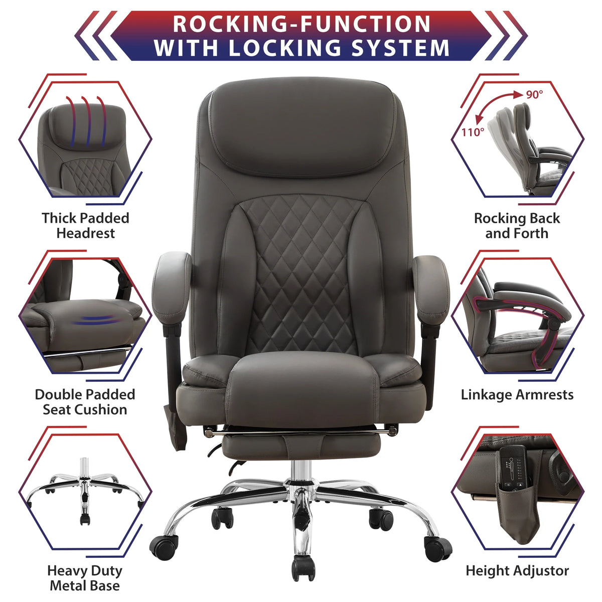 JONPONY Big and Tall Office Chair 500LBS Executive Office Chair Massage and Footrest Ergonomic Computer Desk Chair Reclining High Back Leather Office Chair Lumbar Back Support Swivel Rolling,Black