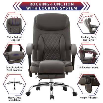 JONPONY Big and Tall Office Chair 500LBS Executive Office Chair Massage and Footrest Ergonomic Computer Desk Chair Reclining High Back Leather Office Chair Lumbar Back Support Swivel Rolling,Black