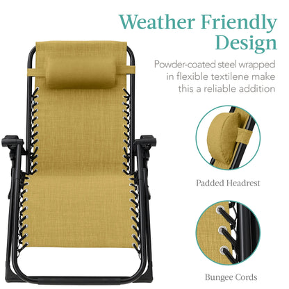 Best Choice Products Oversized Zero Gravity Chair, Folding Recliner w/ Removable Cushion, Side Tray - Fossil Gray