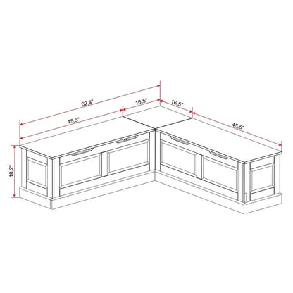 Linon Nook Bench Collection L-Shaped Wood Farmhouse Breakfast Bench with Hidden Storage, White