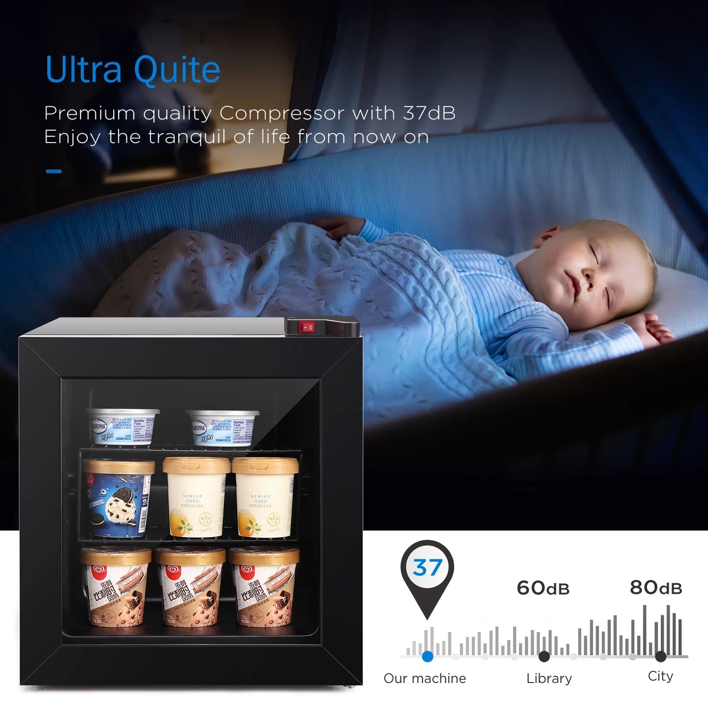 Northair 1.1 Cu Ft Countertop Mini Display Freezer with Glass Door Perfect for Liquor and Ice Cream