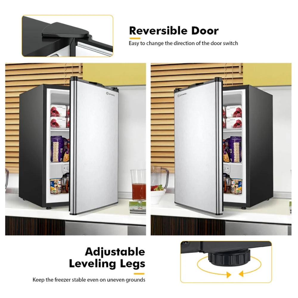 Spaco 3 Cubic Feet Compact Upright Freezer with Stainless Steel Door, Compact Refrigerator for Dorm, Office, Bedroom