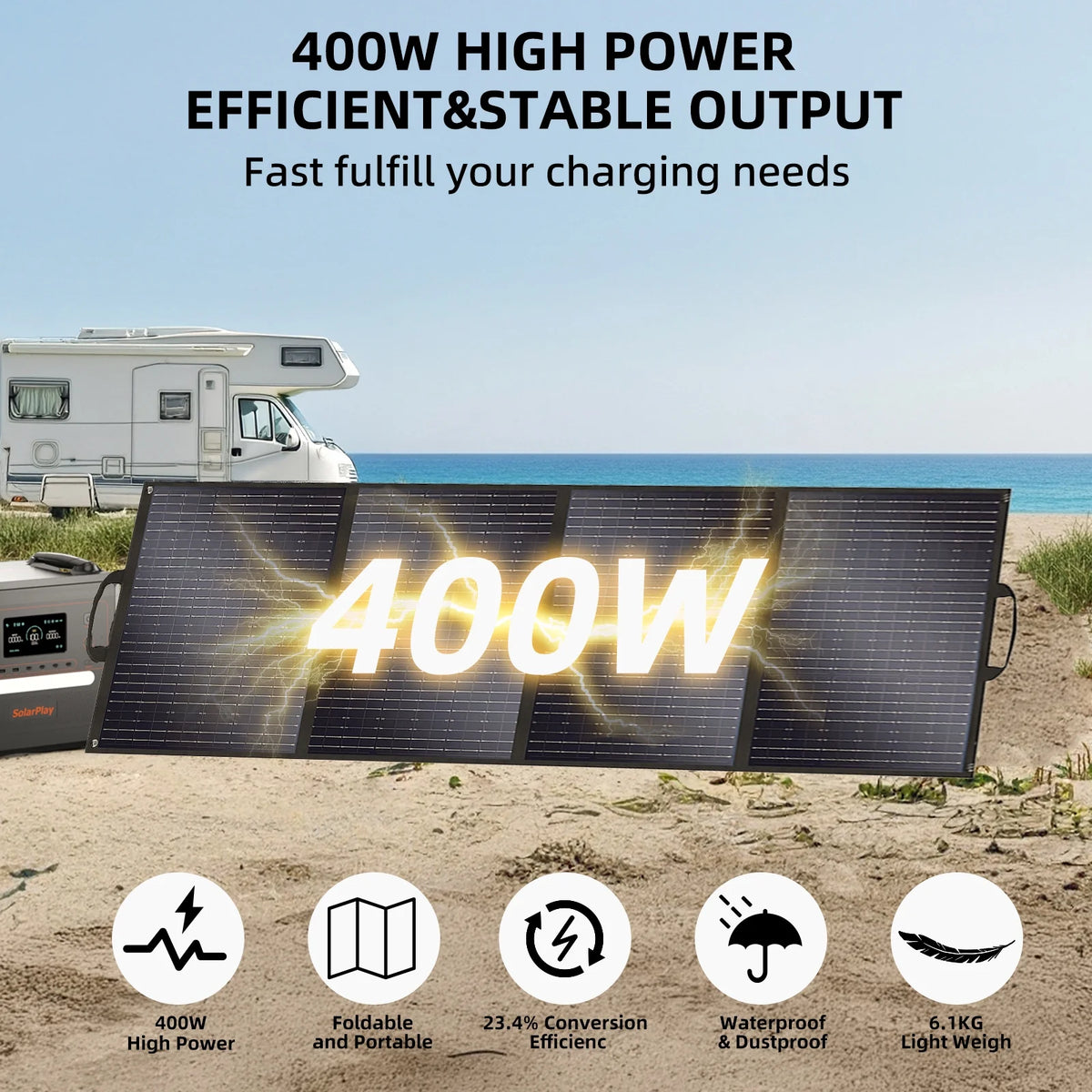 Solarplay 2400W(4800W Peak) Solar Generator, with 400W Solar Panel,2160Wh Portable LiFePO4 Battery Power Station for Camping Home Backup RV