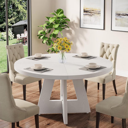 Tribesigns Round Dining Table for 4, Grey Kitchen Table 47 Inch Farmhouse Wood Kitchen Dinning Table for Kitchen Living Room