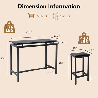 Counter Height Table Set of 5, Breakfast Bar Table and Stool Set, Minimalist Dining Table with Backless Stools, Wood Top Pub Table & Chair Set for Kitchen Apartment Bistro - Space Saving
