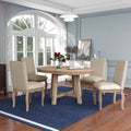 Harper & Bright Designs Round Extendable Dining Table Set for 4, 5 Piece Farmhouse Wood Dining Table Set with 4 Upholstered Dining Chairs, Natural Wood Wash