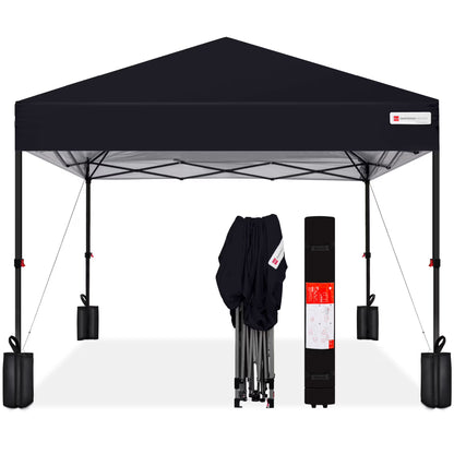 Best Choice Products 12x12ft Easy Setup Pop Up Canopy w/ 1-Button Setup, Wheeled Case, 4 Weight Bags - Navy Blue