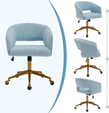 Westice Home Office Desk Chairs, Velvet Task Chair, Height Adjustable Swivel Vanity Chair with Golden Base for Vanity Study, Living Room Computer Room, Beige