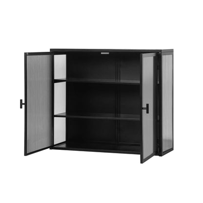 27.56"Modern Wall Cabinet with Glass Doors, Bathroom Cabinet with Featuring Three-tier Storage for Entryway Living Room, Bathroom or Dining Room, Mint Green