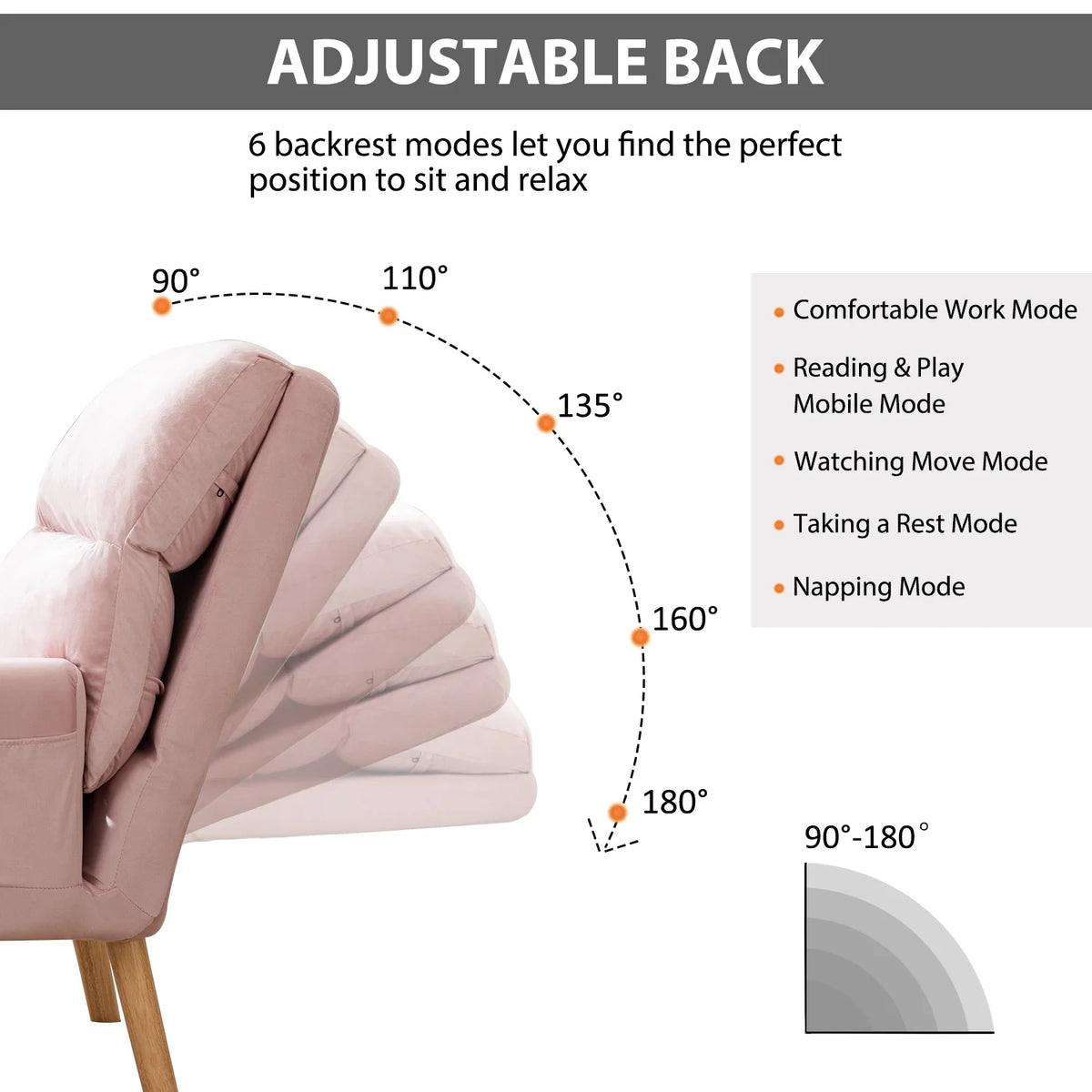 Bestier Adjustable Accent Chairs with Ottoman, Velvet Fabric Armchair for Bedroom Living Room, Comfy Lounge Chair with Padded Backrest and Side Pocket, Soft Reading Chair, Beige