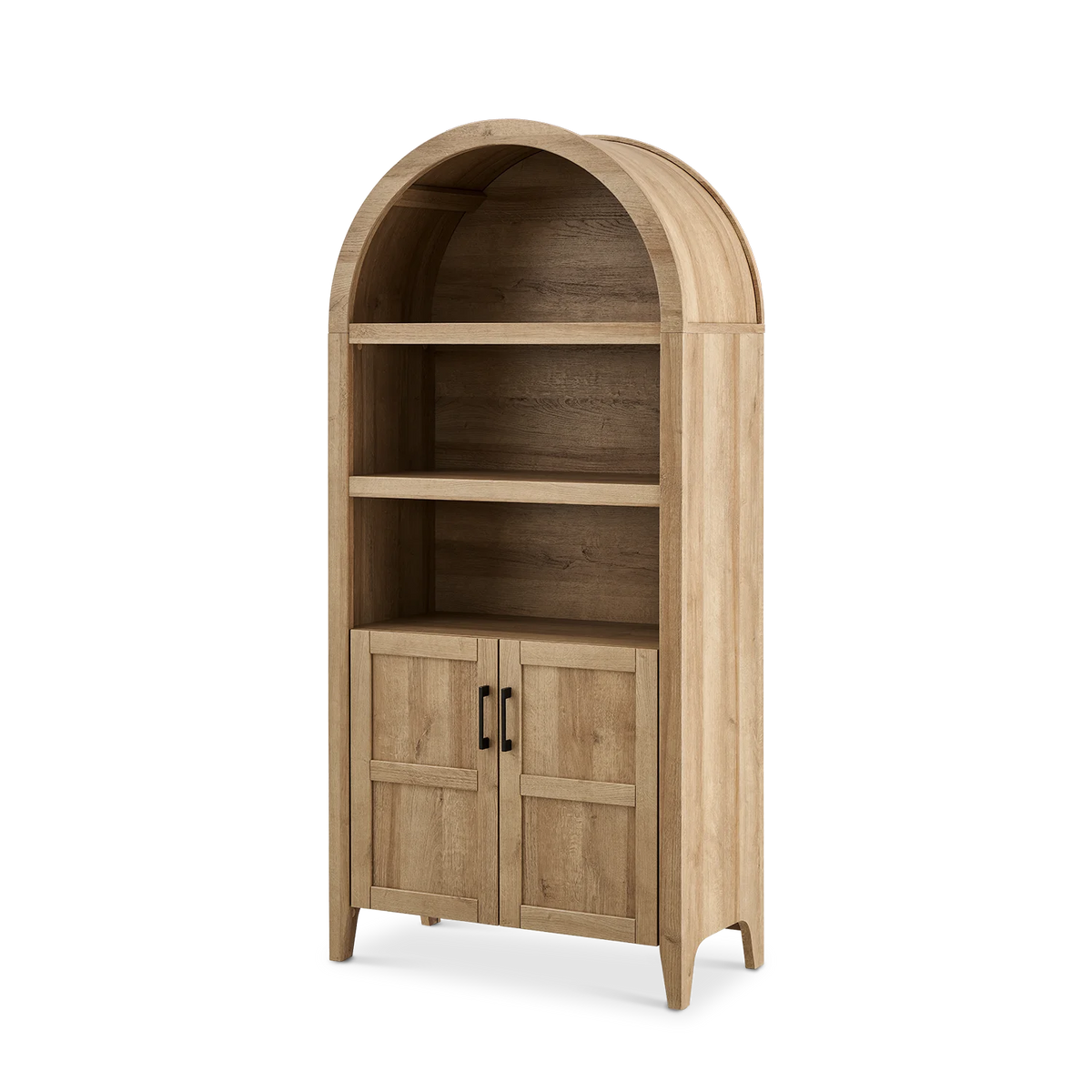 mopio Lauren 65.4" Arched Cabinet, 5-Tier Arched Bookcase with Doors and Shelves, Arched Bookshelf with Storage, Kitchen Pantry Cabinet, Wooden Storage Cabinet for Living Room, Kitchen (Oak)