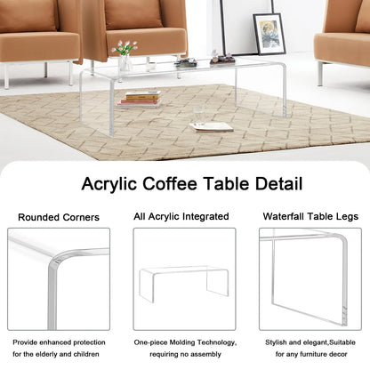 VDGPWA 32" Rectangle Waterfall Coffee Table, 0.6" Thick All Acrylic, Clear