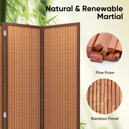 JOSTYLE 4-Panel Room Divider 6ft Tall Extra Wide Folding Privacy Screen with Diamond Double-Weave Divider for Room Separation Freestanding Red Brown