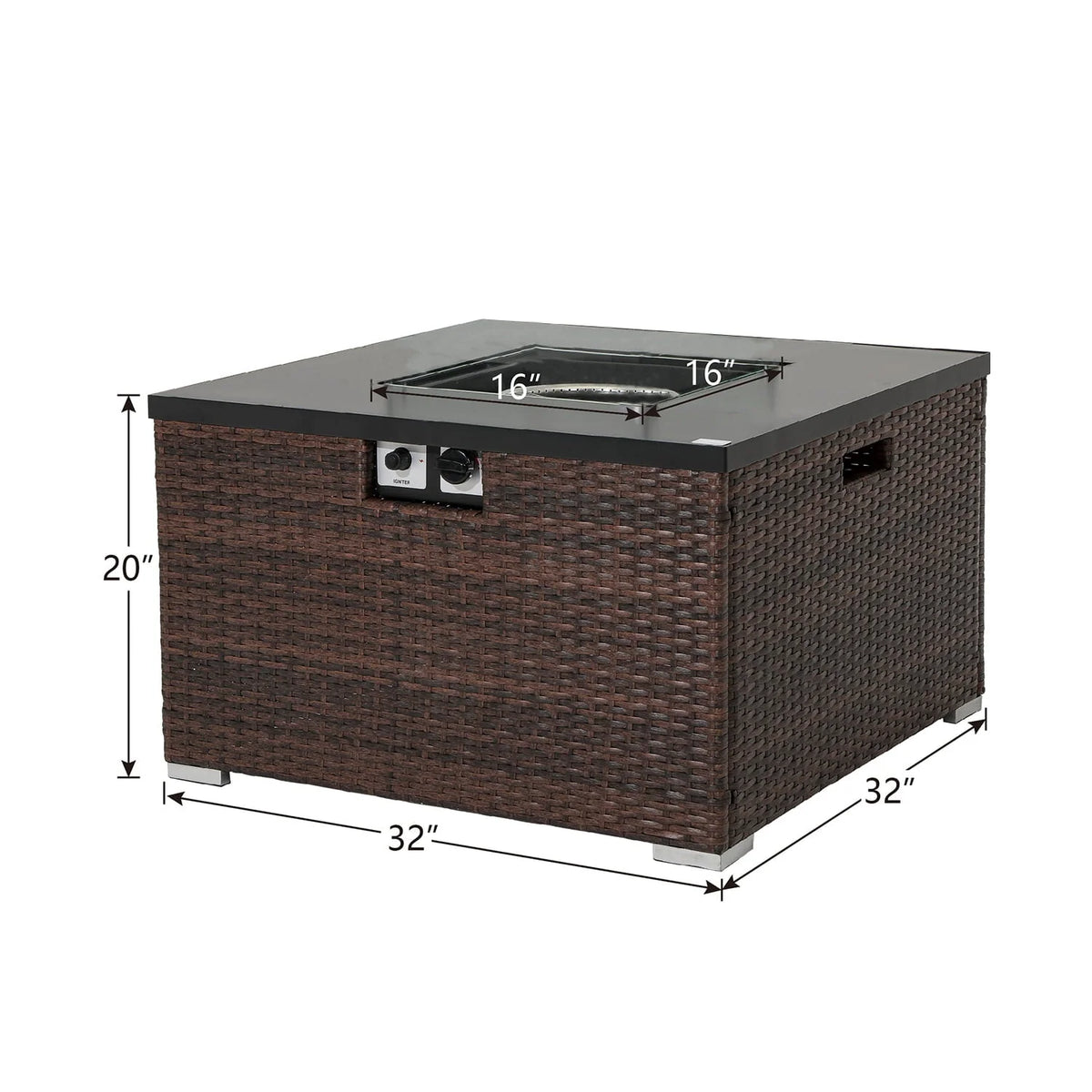 COSIEST Outdoor Propane Fire Pit 32-inch Square Espresso Brown Wicker Fire Table