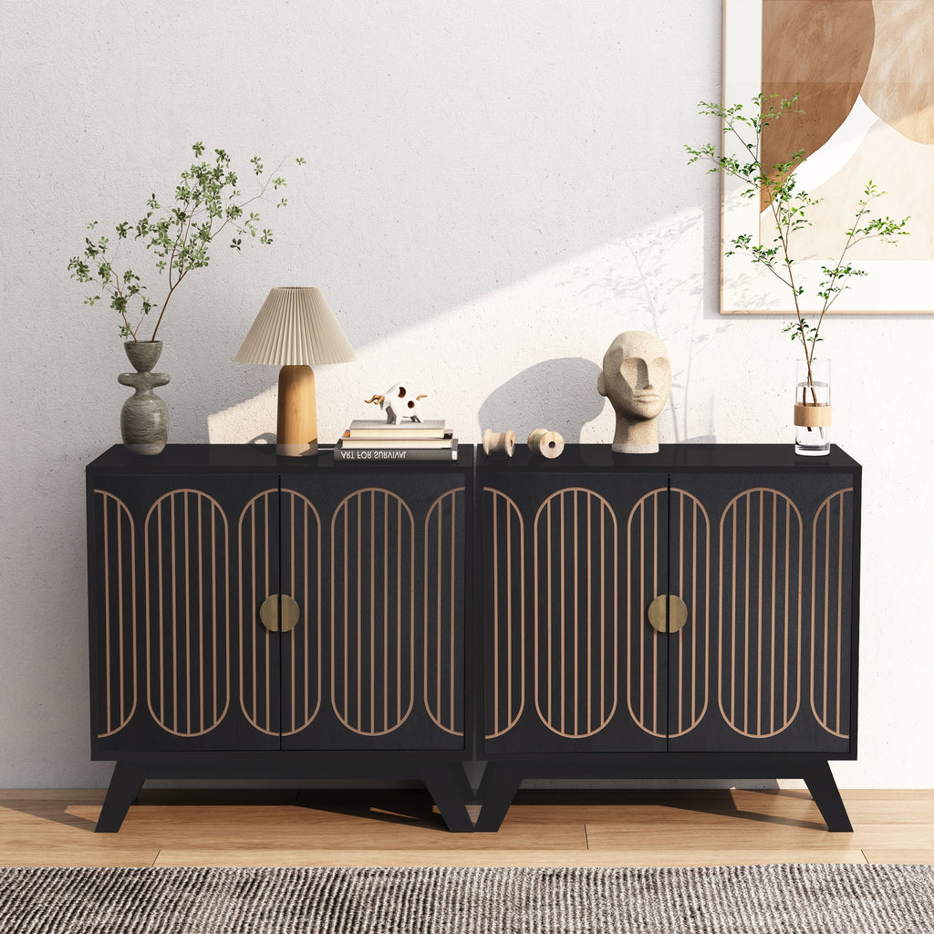 LEFHDA 2PCS Buffet Cabinet, Sideboard Cabinet with Storage, Accent Storage Cabinet with Carved Arc Door Design for Kitchen Dining Room, 2 Doors Buffet Cabinet with Adjustable Shelves