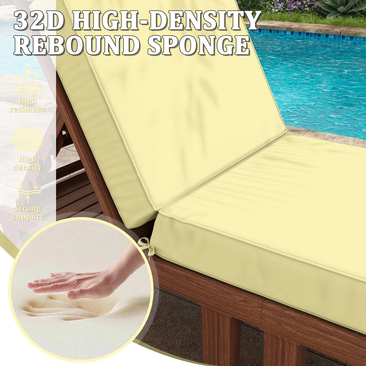 Kimunuk Outdoor Chaise Lounge Cushions set of 2, 80" x 26" x 4" Waterproof Pool Beach Recliner Replacement Cushions with Ties, Navy