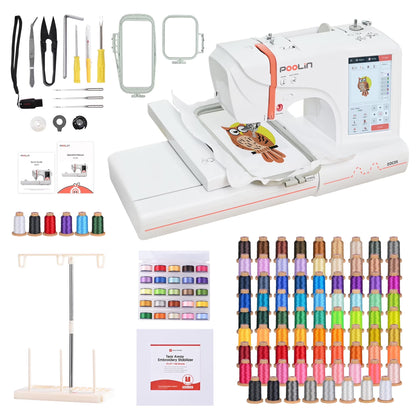 Poolin EOC05 Embroidery Machine 4x9.25" Area, 7" Touch Screen with kit