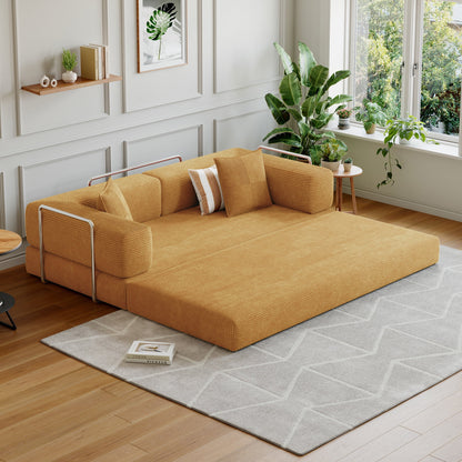 Convertible Sleeper Sofa Bed,Compressed Floor Boneless Couch,Modular Modern Corduroy Sofa for Living Room Bedroom -with Fixed-Shape Frame and Support Armrest,Easy Assembly(Green)