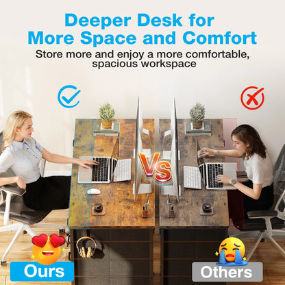 White Computer Desk with Drawers for Storage - 48 inch Home Office Desk with 8 Fabric Drawers, Writing Study Desk with Drawers on Both Sides for Bedroom