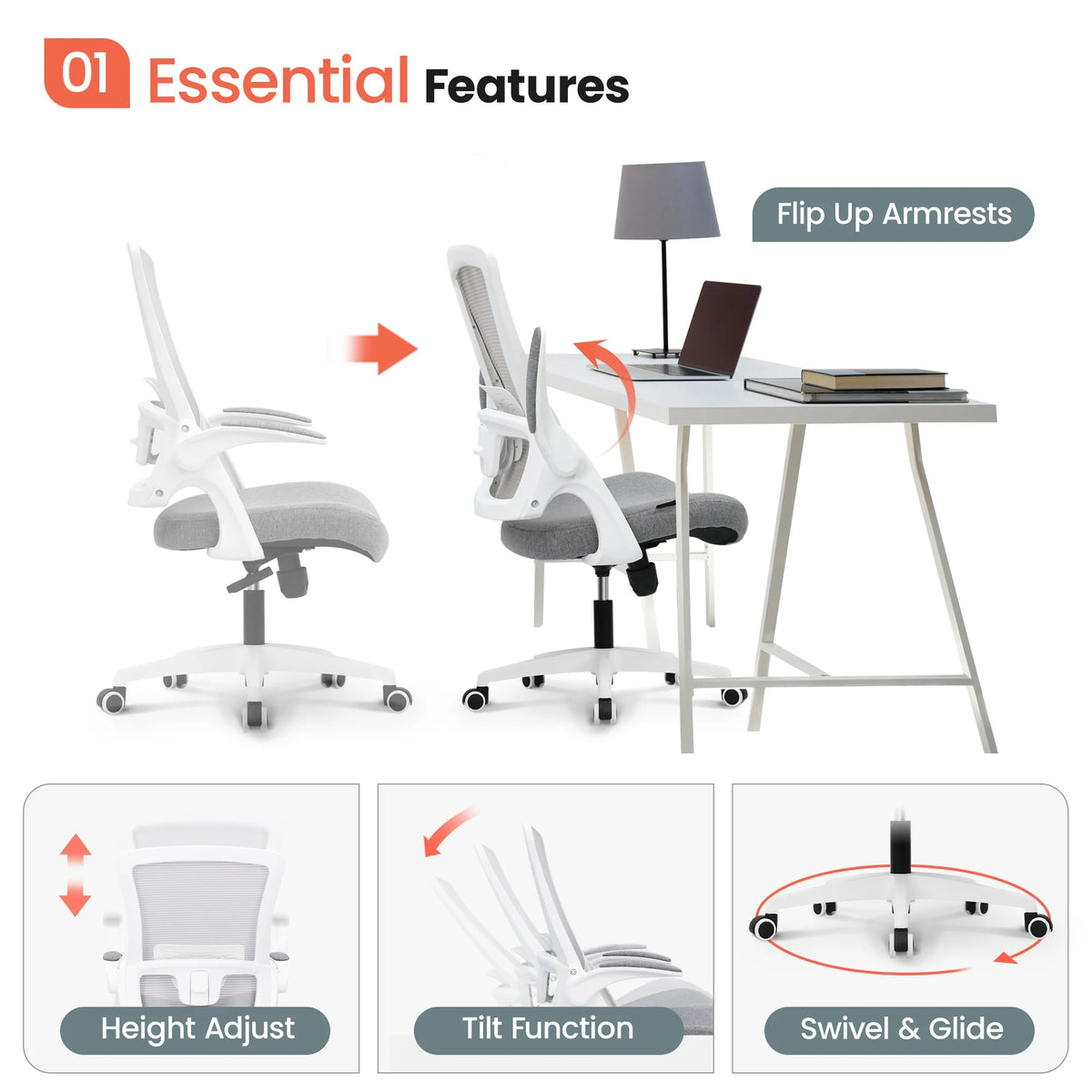 NEO CHAIR Ergonomic Office Chair, Adjustable High Back Mesh Desk Chair with Flip-up Arms, Black
