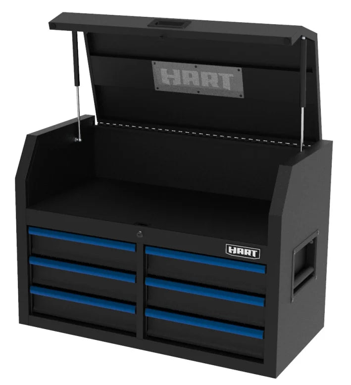 HART 36-Inch 5-Drawer Rolling Tool Cabinet with Wood Top, Locking Steel Garage Storage, Black