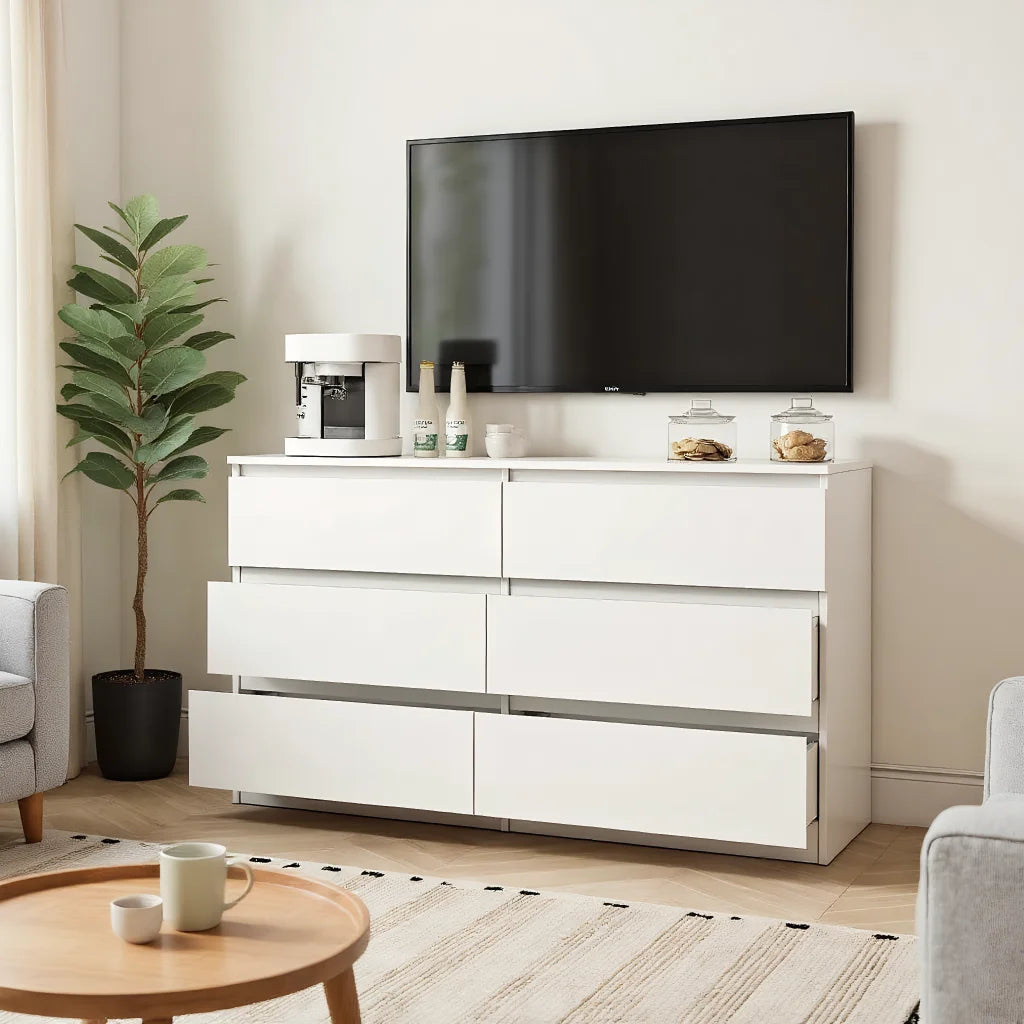Kadyn Modern 6 Drawer Dresser Wood Cabinet,Dresser for Bedroom, Kitchen Storage Cabinet with Drawers, Chest of Drawers(Black)