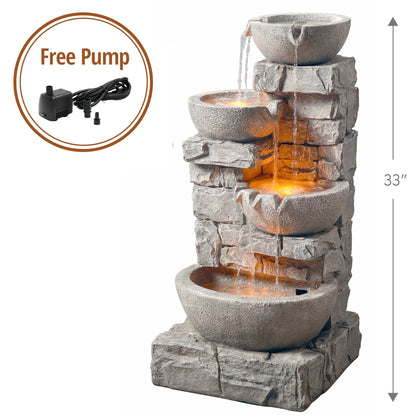 Teamson Home 33.25" Floor Water Fountain with LED Lights, Gray